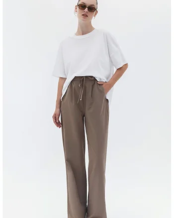 Pantaloni relaxed-fit cu talie inalta, Maro taupe