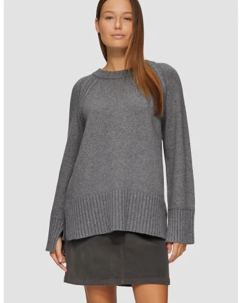 Pulover tricotat fin cu aspect striat, Gri inchis melange