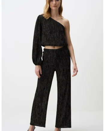 Pantaloni drepti cu talie inalta, Negru