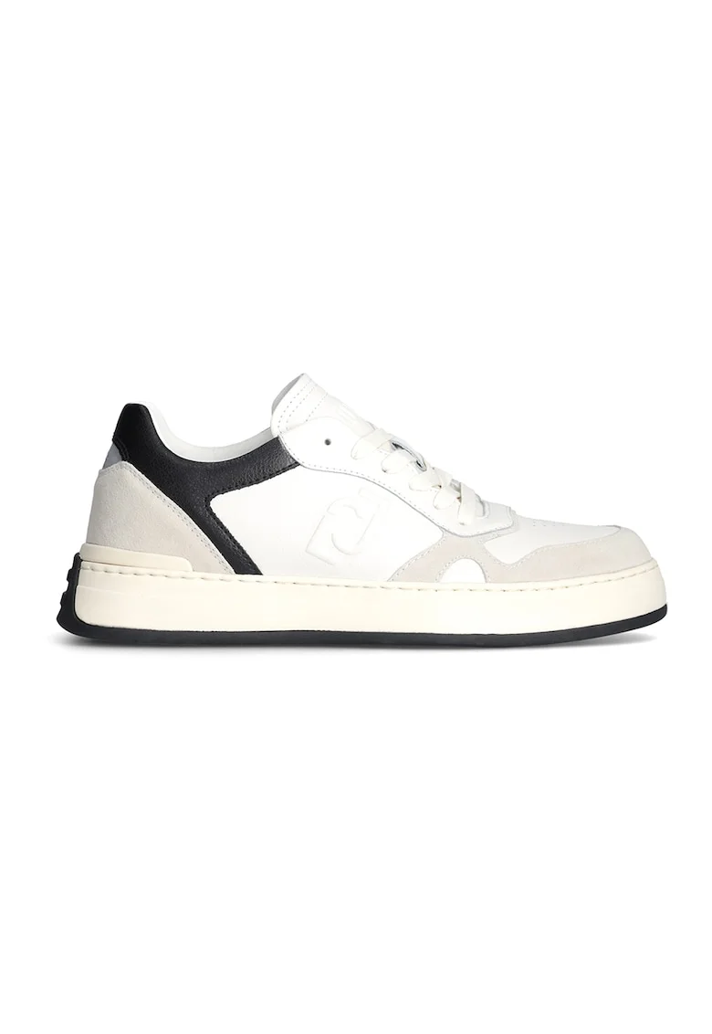 Pantofi sport cu model colorblock si insertii de piele intoarsa, Negru/Alb murdar