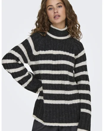 Pulover lejer cu model in dungi Miley, Alb/Negru stins