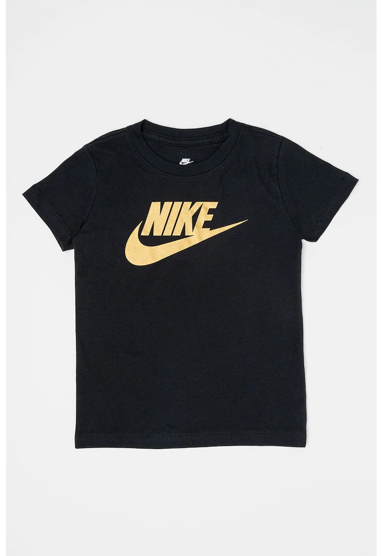 Tricou cu decolteu la baza gatului si imprimeu logo Futura, Auriu/Negru
