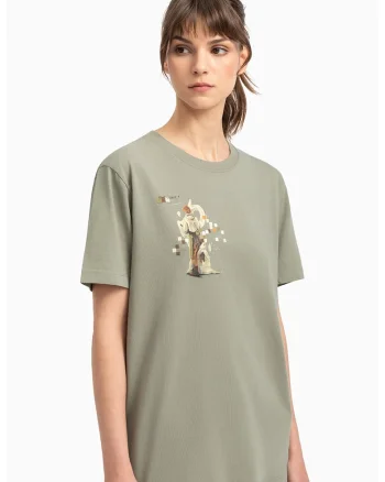Tricou unisex cu decolteu la baza gatului, Verde feriga