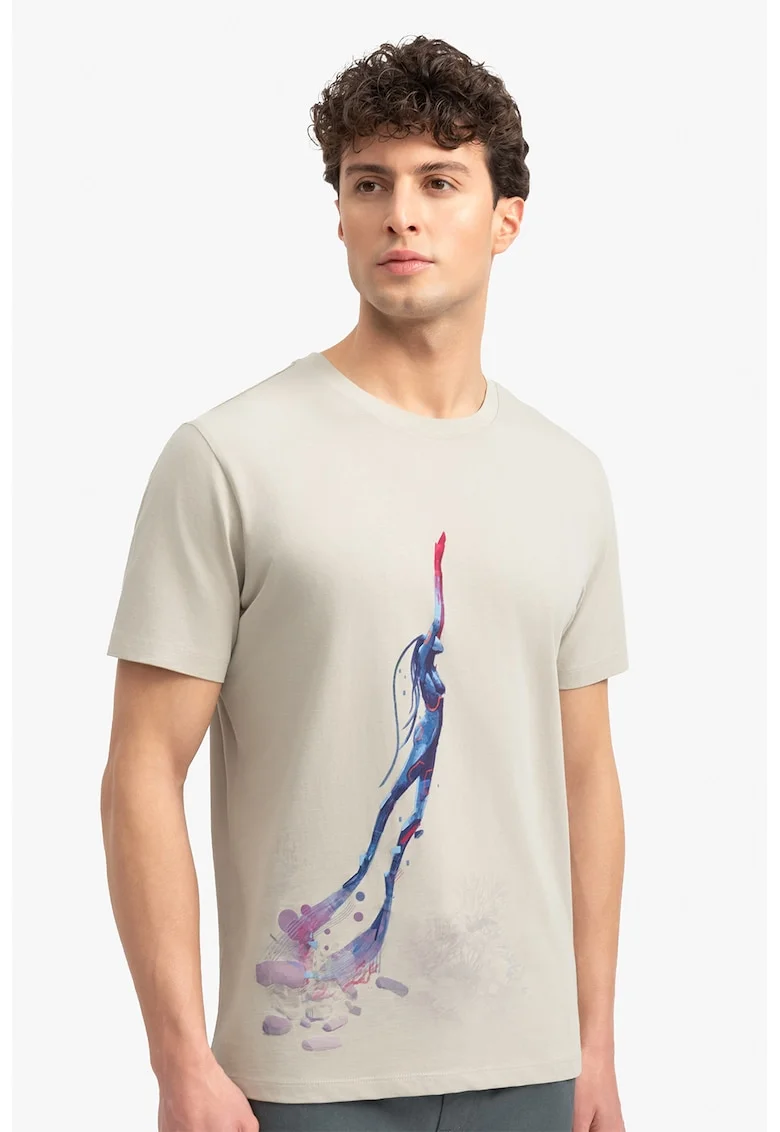 Tricou unisex cu imprimeu, Rosu/Albastru inchis/Bej