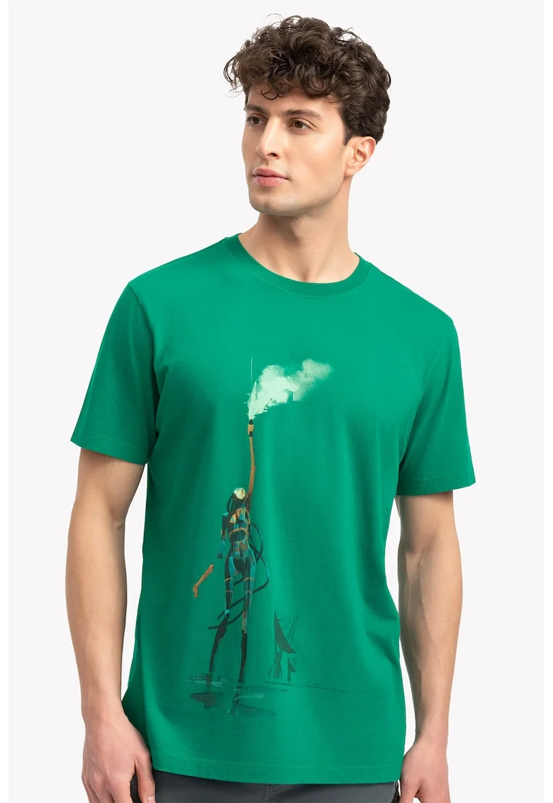 Tricou unisex din bumbac cu imprimeu, Verde aquamarin