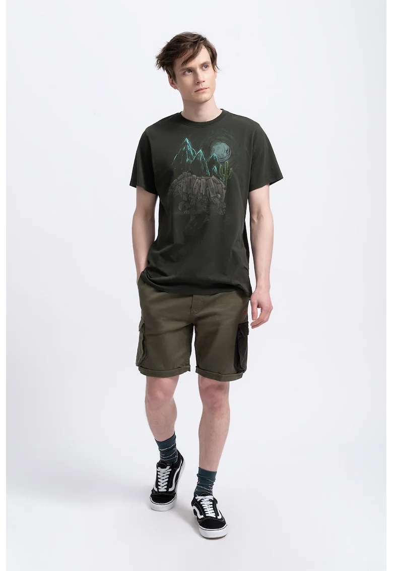 Tricou unisex cu imprimeu grafic, Verde/Negru stins/Gri antracit