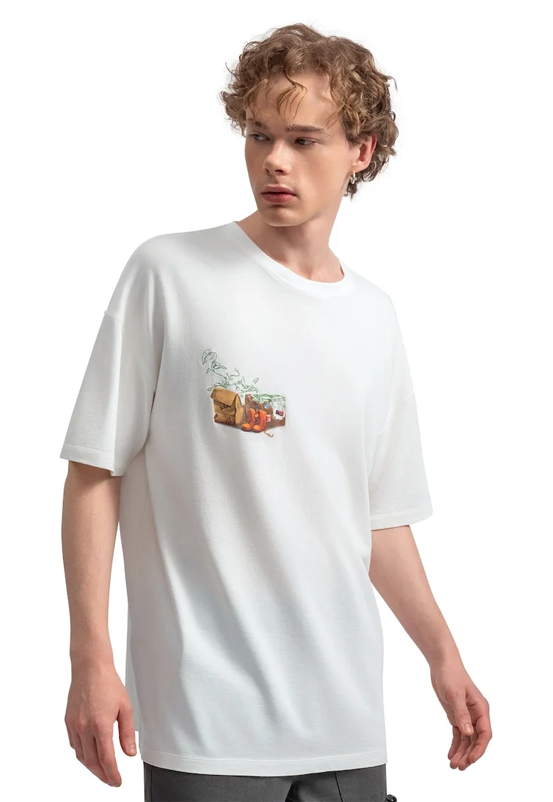 Tricou unisex supradimensionat, Portocaliu/Bej/Alb murdar