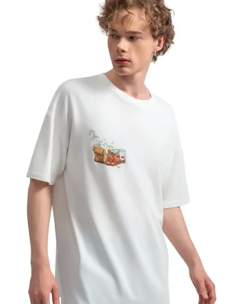 Tricou unisex supradimensionat, Portocaliu/Bej/Alb murdar