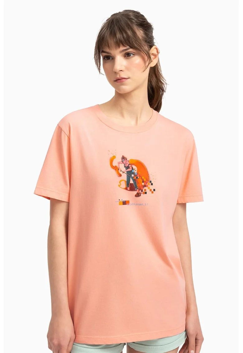Tricou unisex din bumbac cu imprimeu, Piersica
