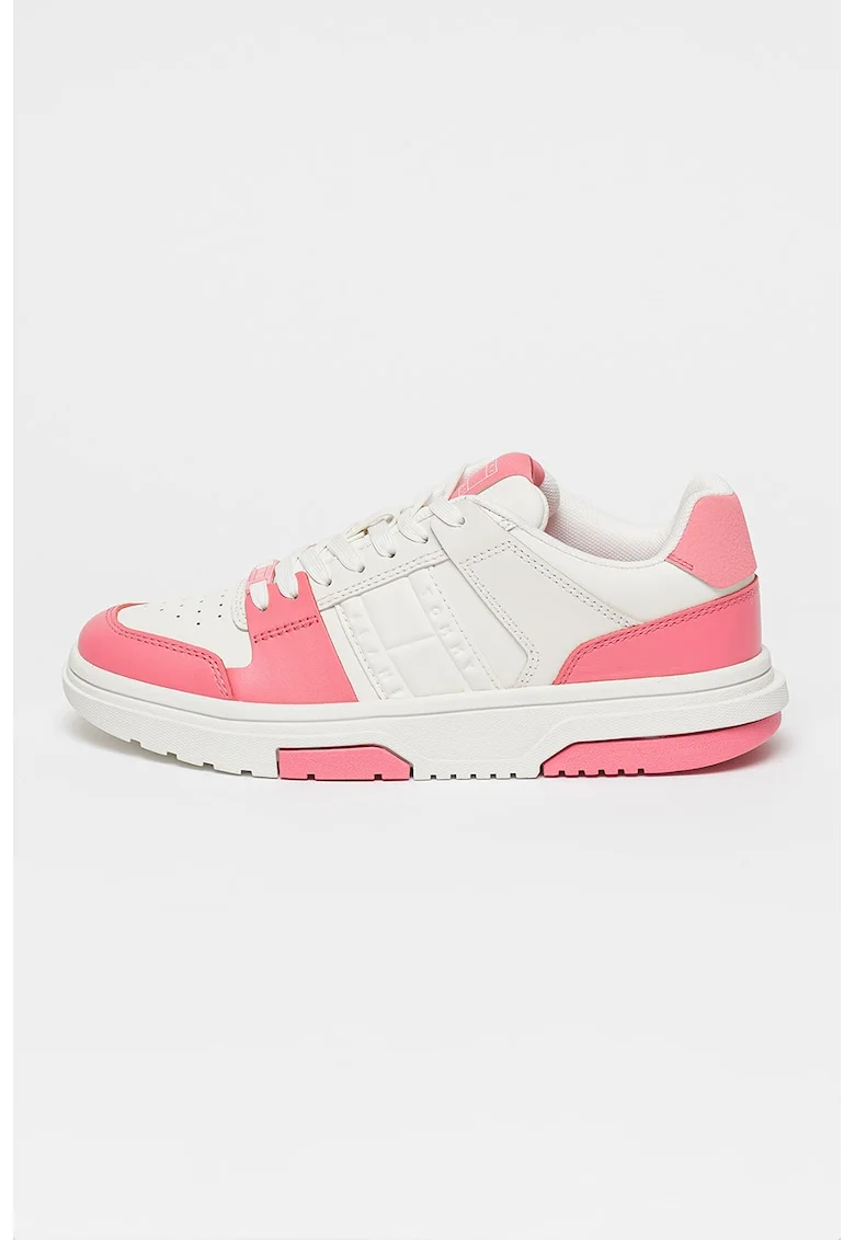 Pantofi sport din piele cu logo The Brooklyn, Alb/Fucsia