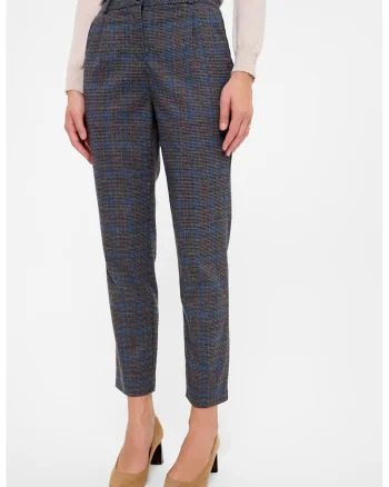 Pantaloni crop chino cu model in carouri, Rosu/Negru/Bleumarin