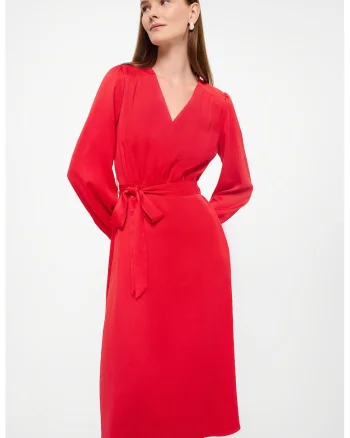 Rochie midi cu un cordon in talie, Rosu