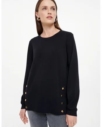 Buza de trening cu slituri cu capse, Negru