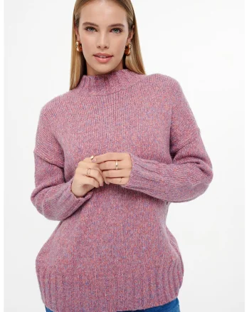 Pulover cu decolteu la baza gatului si maneci cazute, Violet melange
