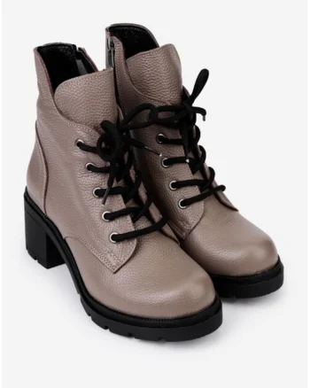 Botine dama taupe din piele texturata, Gri