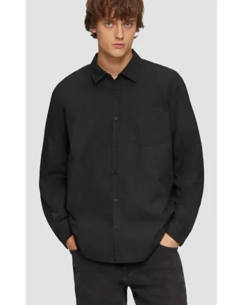 Camasa barbati cu maneca lunga, din bumbac, croiala Regular Fit,  by s.Oliver, Negru, Negru