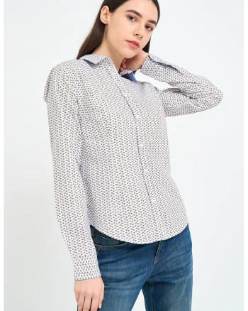 Camasa cu model si guler ascutit, Alb/Albastru ultramarin/Maro deschis