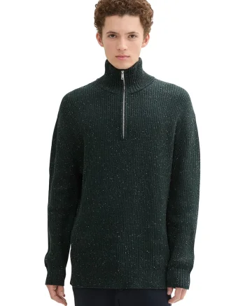 Pulover striat cu guler inalt, Verde padure