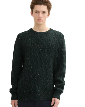 Pulover tricotat cu model torsade, Verde padure