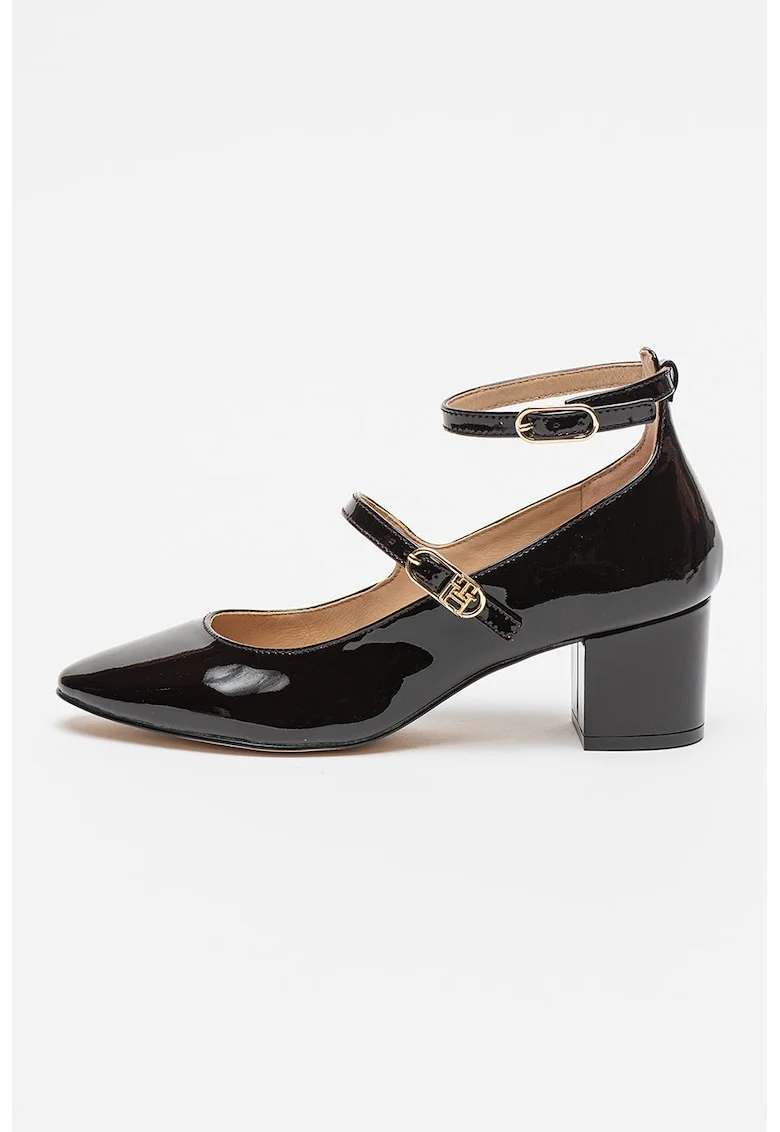 Pantofi din piele lacuita cu bareta pe glezna, Auriu/Negru stins