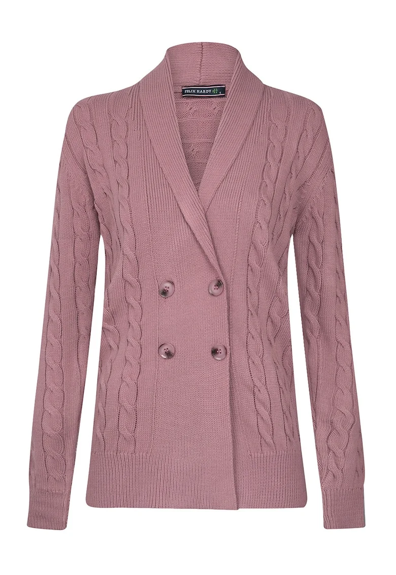 Cardigan din amestec de bumbac cu model torsade, Roz prafuit