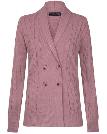 Cardigan din amestec de bumbac cu model torsade, Roz prafuit