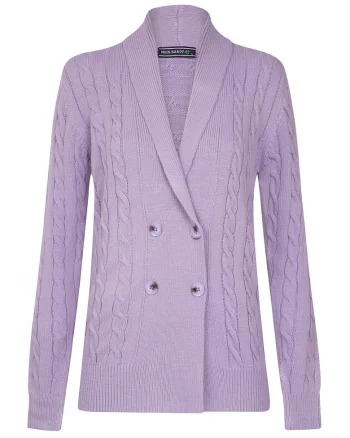 Cardigan din amestec de bumbac cu model torsade, Lila