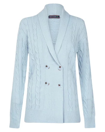 Cardigan din amestec de bumbac cu model torsade, Albastru deschis