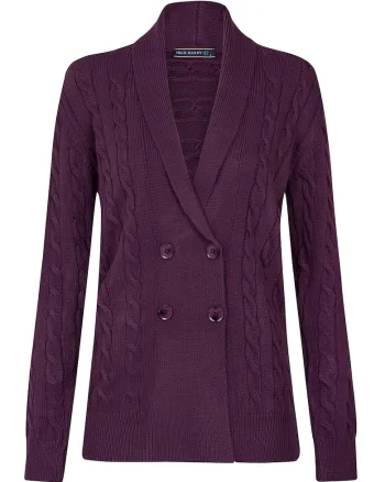 Cardigan din amestec de bumbac cu model torsade, Violet