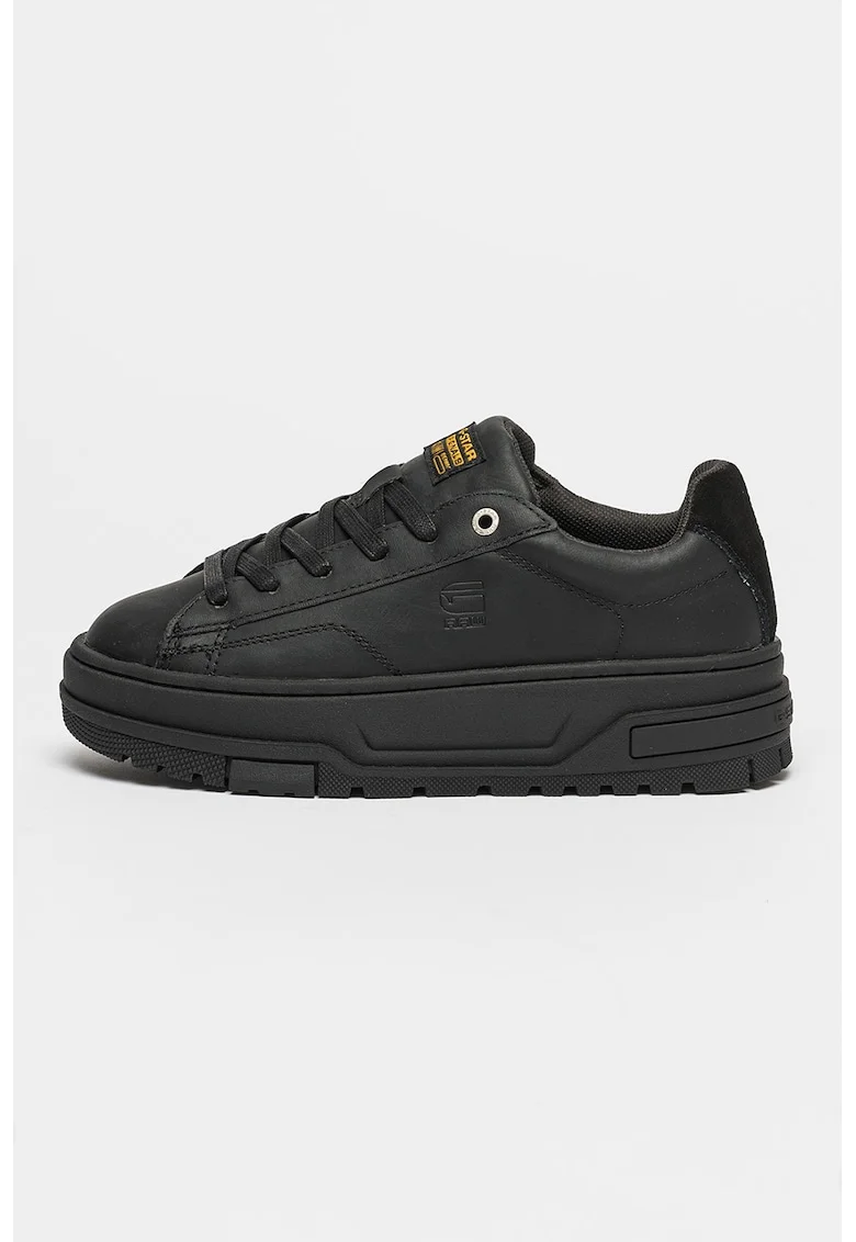 Pantofi sport flatform din piele ecologica cu garnitura din piele intoarsa Lhana, Negru
