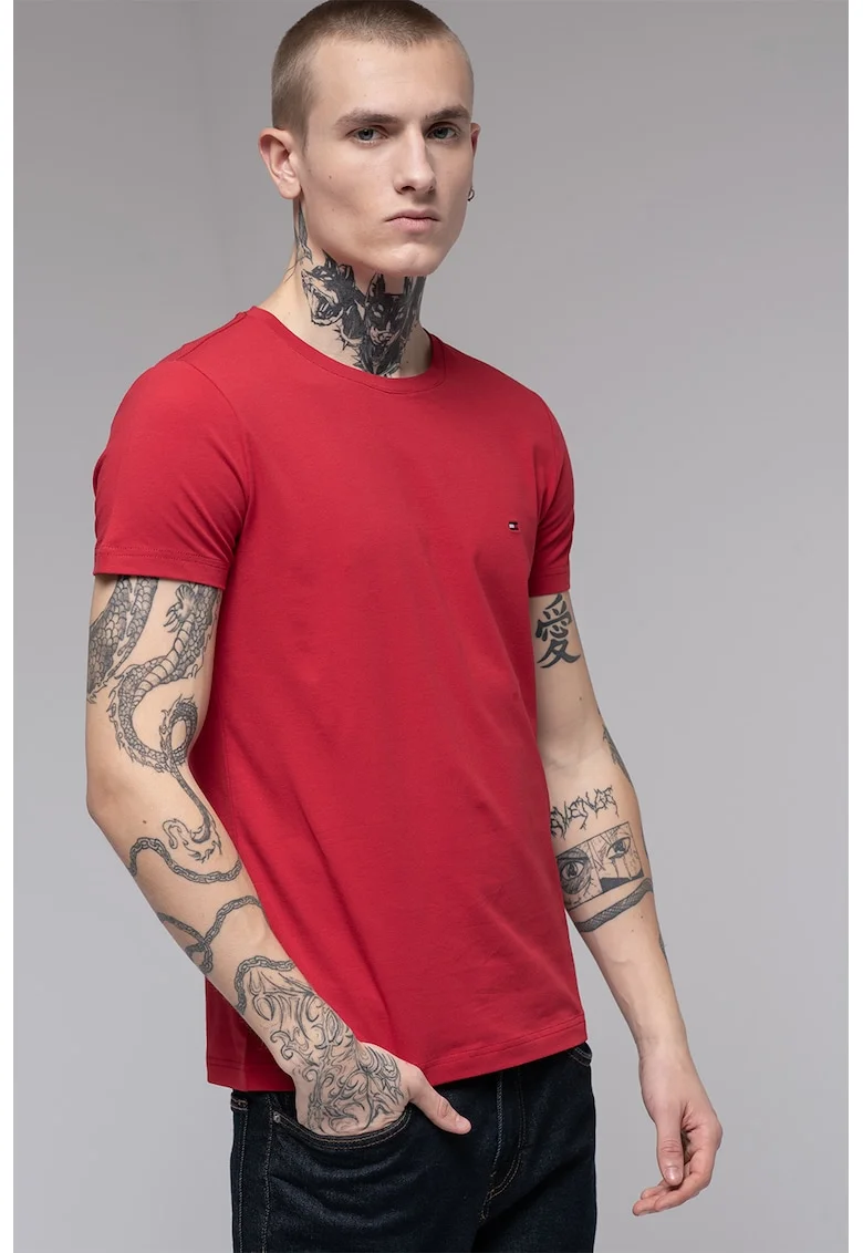 Tricou slim fit cu decolteu la baza gatului, Caramiziu/Rosu vermillion