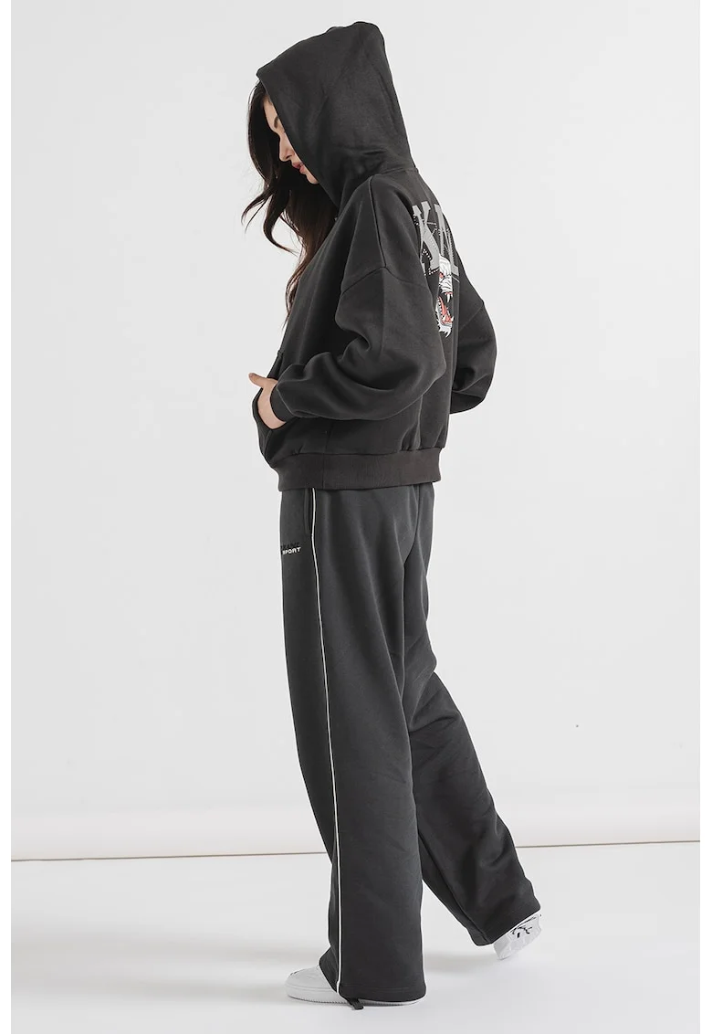 Hanorac din fleece cu model grafic pe partea din spate, Negru