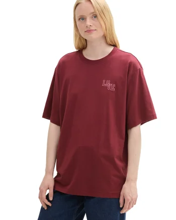 Tricou lejer cu text, Visiniu