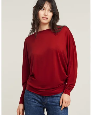 Bluza din lyocell cu maneci liliac, Rosu inchis