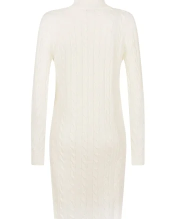 Rochie-pulover cu model torsade, Alb