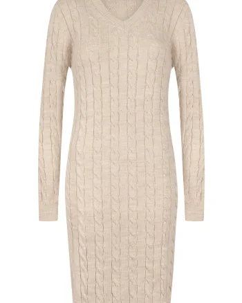 Rochie midi din amestec de lana, Bej deschis