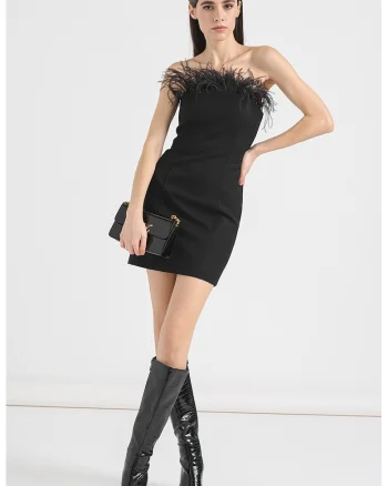 Rochie cu detaliu franjurat, Negru
