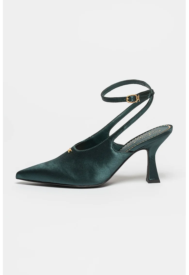 Pantofi cu bareta pe glezna si varf ascutit Tara, Verde inchis