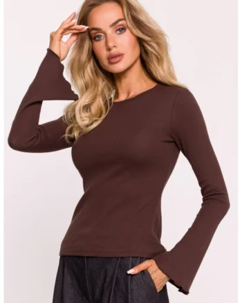 Bluza cu maneci lungi si evazate,  Maro