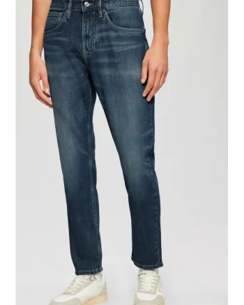 Blugi Mauro, cu talie inalta, croiala Regular Fit, Tapered leg,  Albastru inchis, Albastru inchis