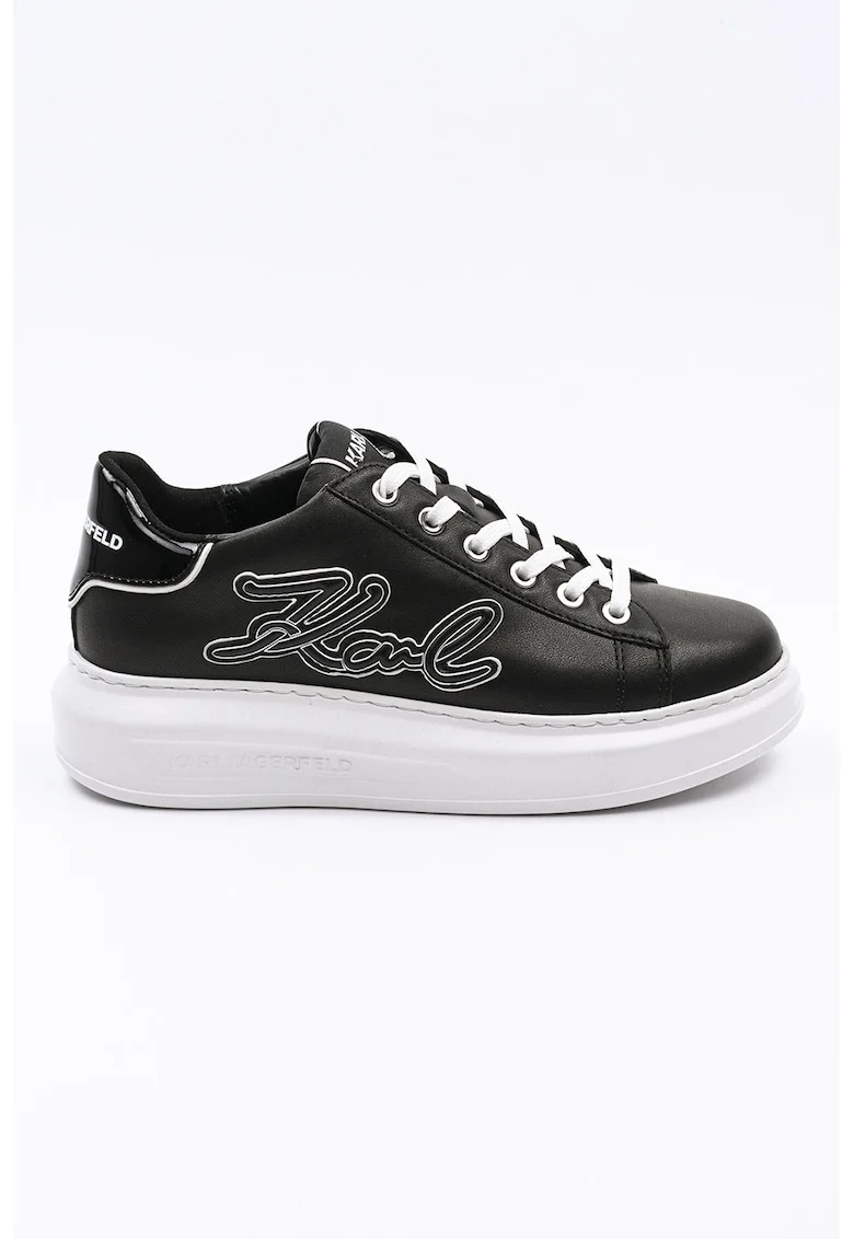 Pantofi sport din piele cu imprimeu logo, Alb/Negru