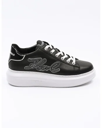 Pantofi sport din piele cu imprimeu logo, Alb/Negru