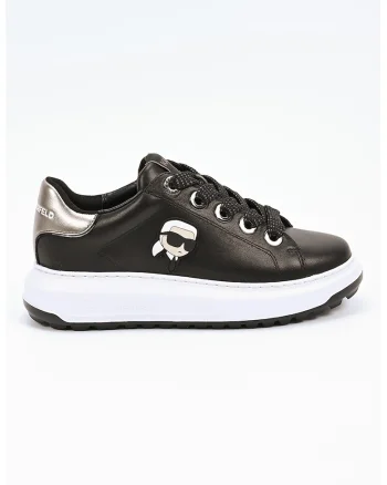Pantofi sport din piele cu detaliu logo, Negru/Gri deschis