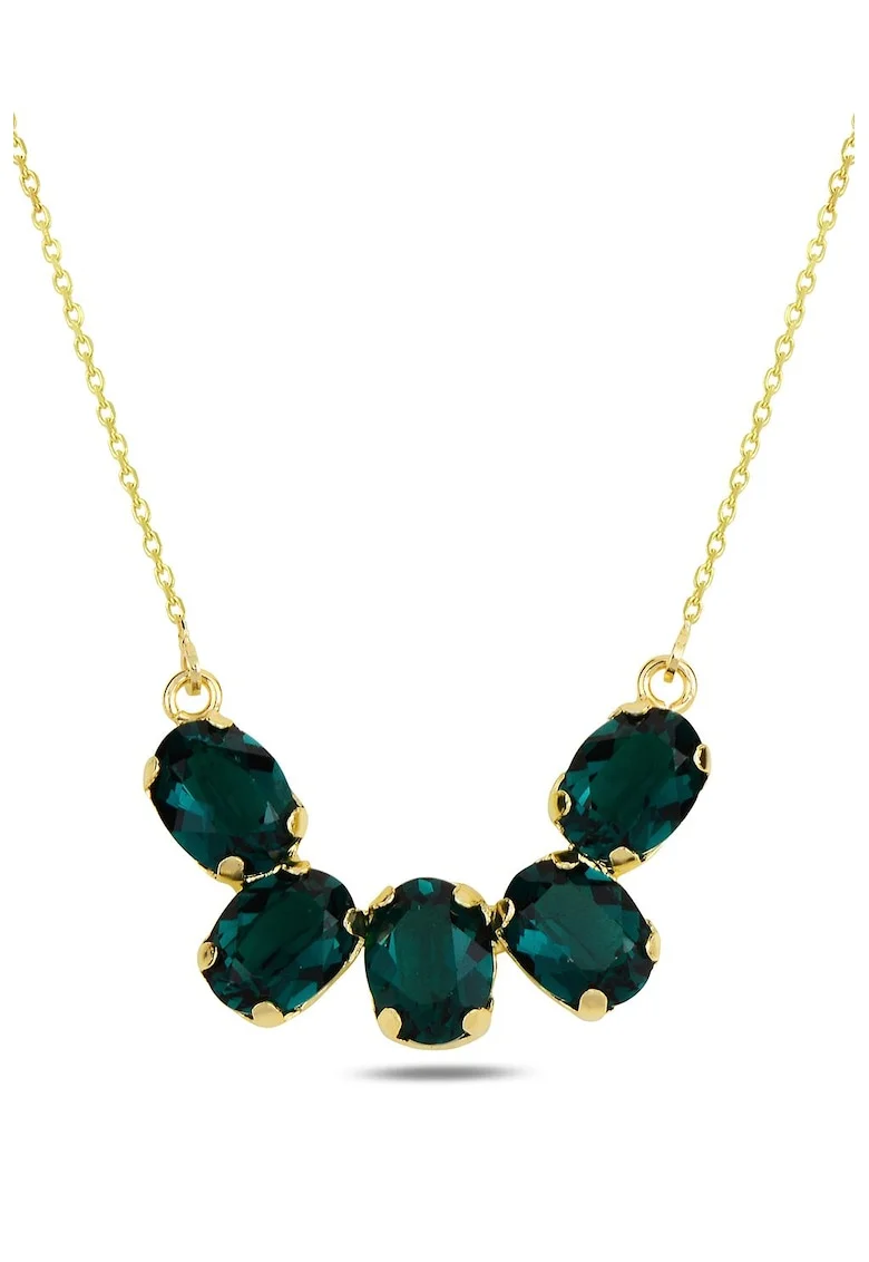 Set de colier din argint si cercei cu cristale, Auriu/Verde inchis