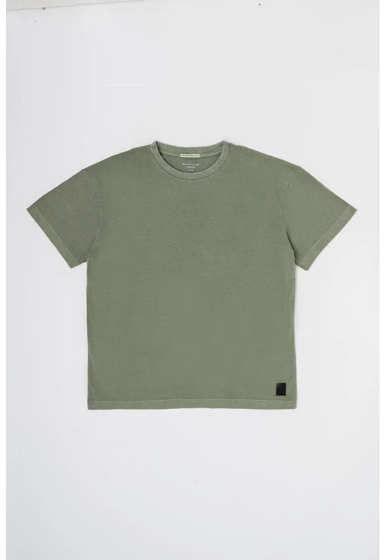 Tricou de bumbac cu decolteu la baza gatului, Verde sparanghel