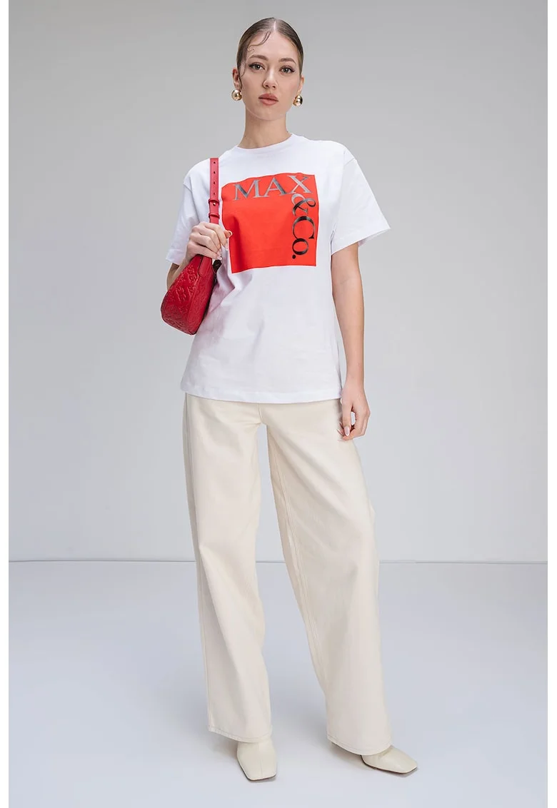 Tricou din bumbac cu logo supradimensionat, Rosu/Alb