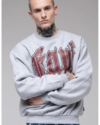 Bluza de trening cu decolteu la baza gatului si imprimeu logo, Rosu/Gri deschis