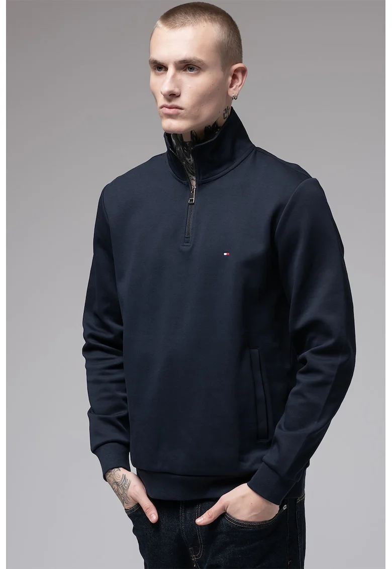 Bluza de trening cu logo si fenta cu fermoar, Albastru ultramarin