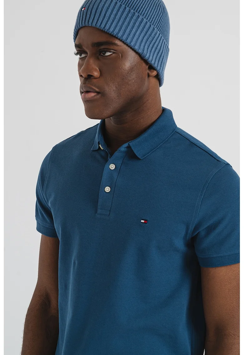 Tricou polo slim fit din amestec de bumbac organic, Albastru lavanda