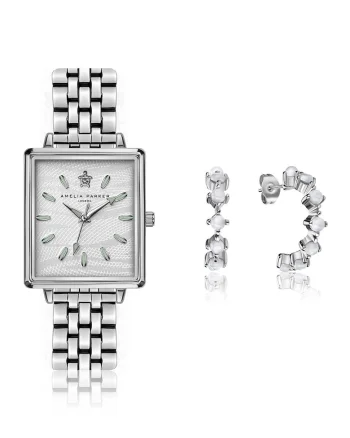 Set de ceas analog si cercei White Desert, Argintiu